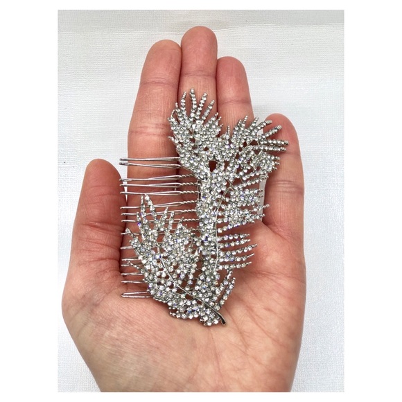 Crystal Feather Bridal Hair Comb Piece - Picture 6 of 7